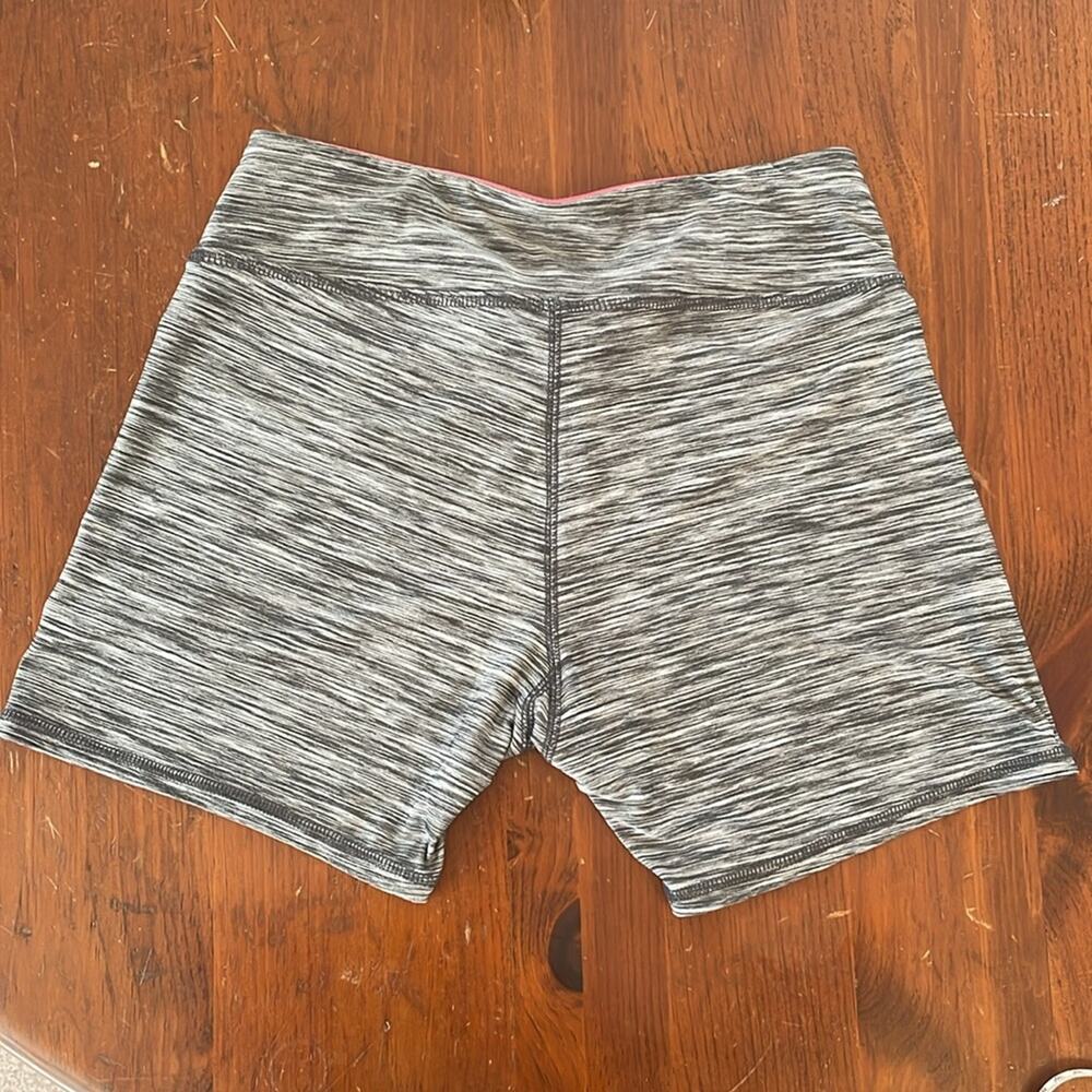 RBX Women Large Athletic Shorts Stretch Gray White Stripe Pink Biker Style CR570 - Picture 2 of 6